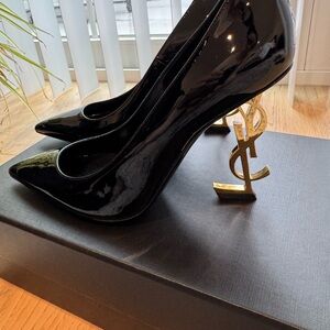 Black Designer Heels with Gold Accent